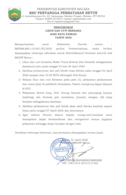 RSUPP Betun Umumkan Jadwal Libur dan Cuti Bersama Paskah 2026 1 IMG 20260402 WA0004 scaled
